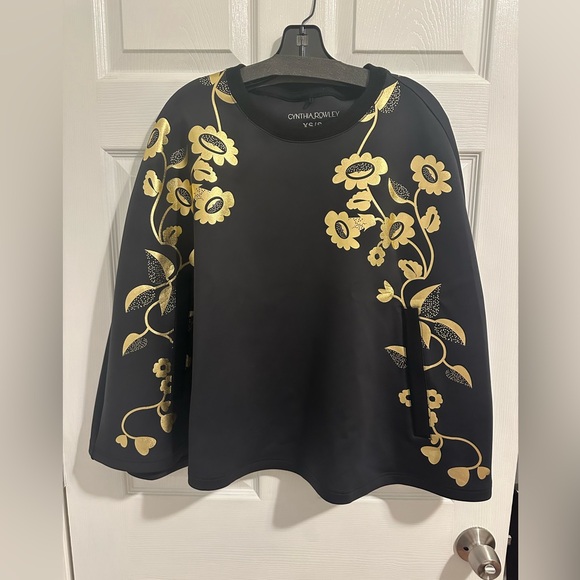 Cynthia Rowley Black and Gold Floral Cape Jacket - Picture 5 of 7
